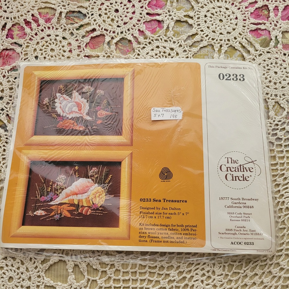 Vintage 1986 Creative Circle Sea Treasures Crewel Embroidery Kit 0233 Jan Dalton